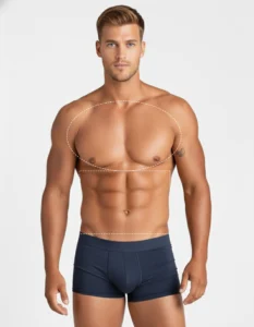 Male showing laser hair removal result on his chest and abdoment - stomach area