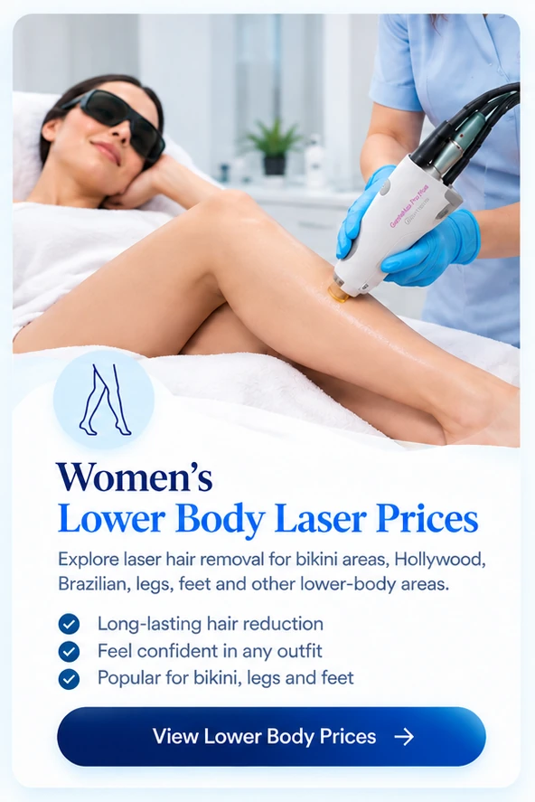 Women’s lower body laser hair removal prices in Ilford at Laser Perfect for legs, bikini and feet.