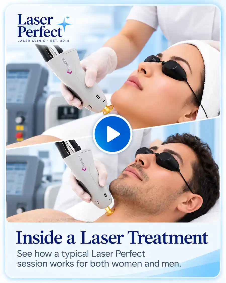 Male and female models receiving facial laser hair removal Ilford at Laser Perfect