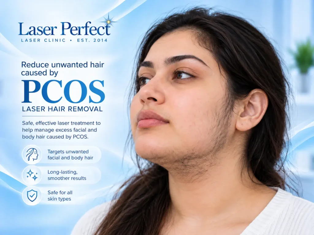 PCOS PCOS laser hair removal in Ilford showing unwanted facial hair associated with PCOS.