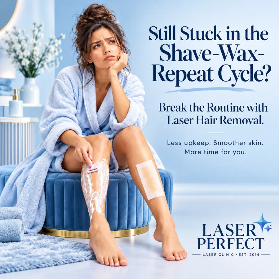 Woman considering laser hair removal in Ilford as an alternative to frequent shaving and waxing at Laser Perfect.